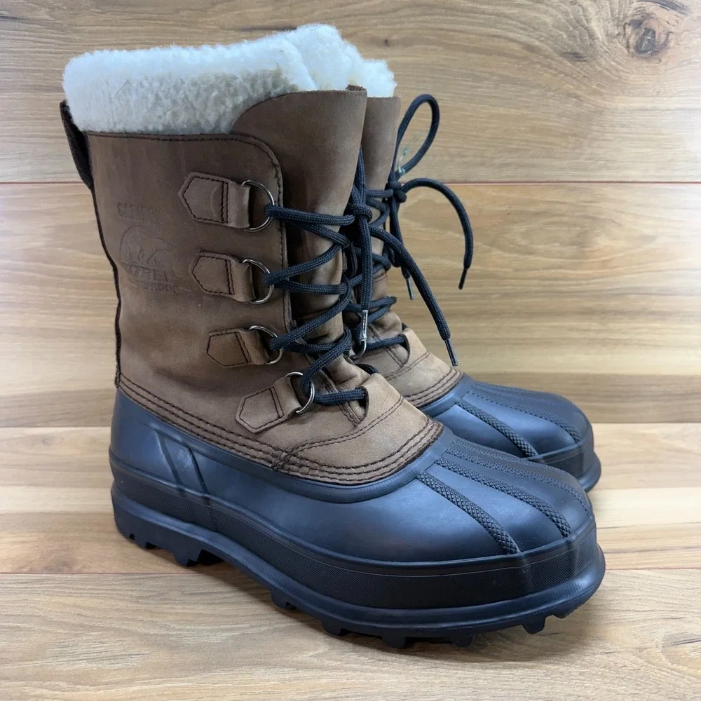 SOREL Caribou Brown Nubuck Mens‎ 8 Snow Winter Waterproof Insulated Faux Sherpa